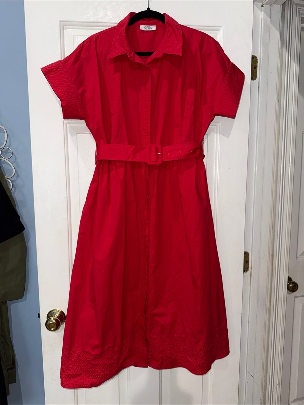 Women's Red Belted Shirt Dress